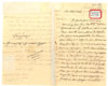 Document manuscrit, en page double, écrit en noir et blanc sur du papier jauni. Un encadré rouge y figure dans le haut de la page, à droite, indiquant une référence archivistique.