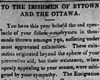 Black and white print newspaper column under heading - To the Irishmen of Bytown and the Ottawa