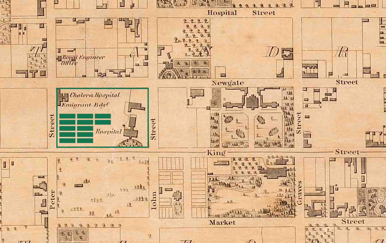 Carte indiquant l’emplacement des baraques de fortune érigées à Toronto.