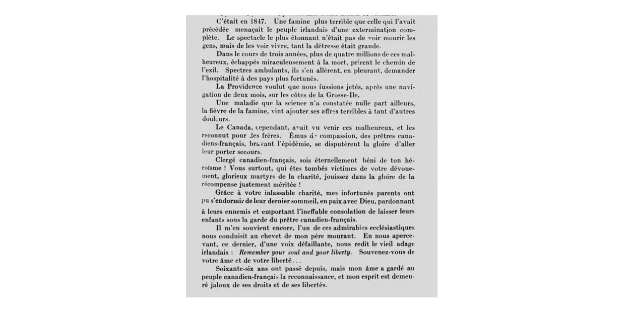 Black printed text on grey page, with Une Voix d’Irlande written at top centre.