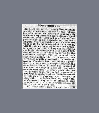 Article de journal imprimé en noir et blanc et ayant pour titre : Roscommon.